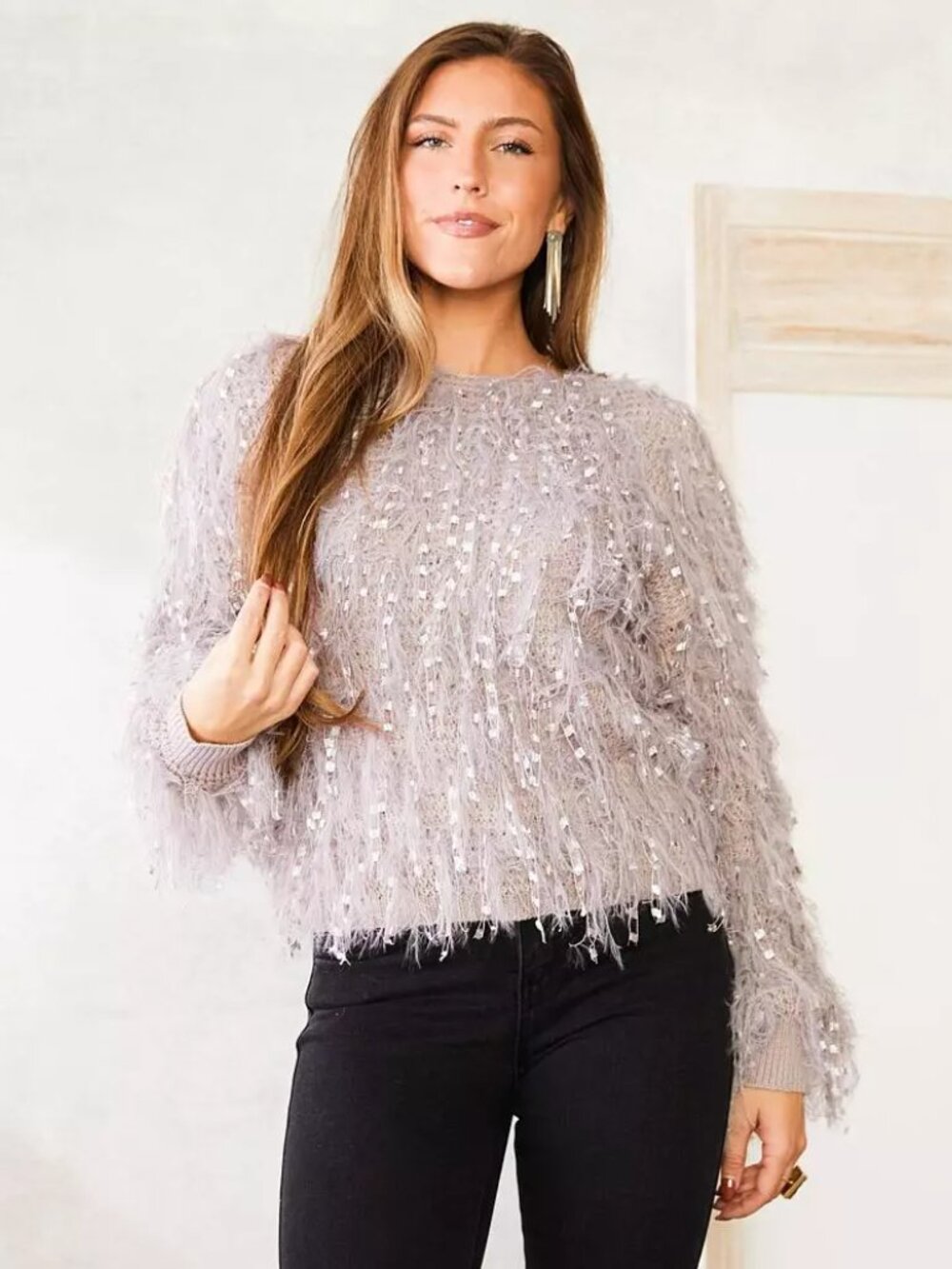 Willow and Root Pink Fuzzy Eyelash Knit Cropped Sweater size S - Picture 12 of 16